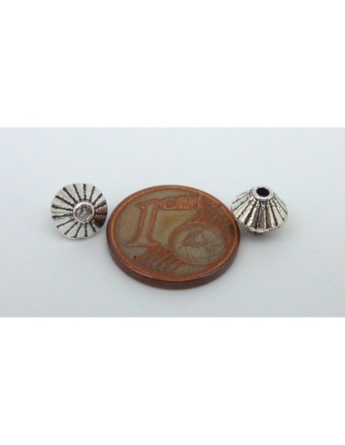 Perles toupie, soucoupe 7mm en métal argenté strié de trait