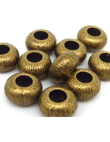 R-5 Perles rondes applaties 10,5mm en métal bronze strié