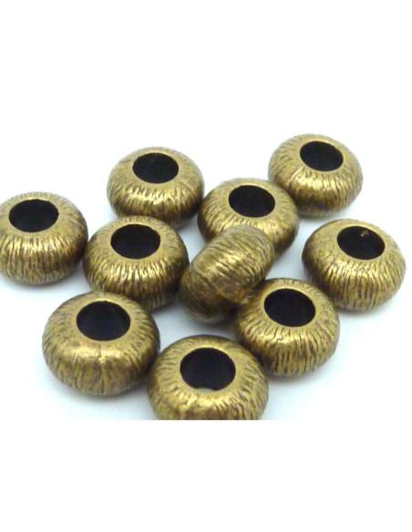 R-5 Perles rondes applaties 10,5mm en métal bronze strié