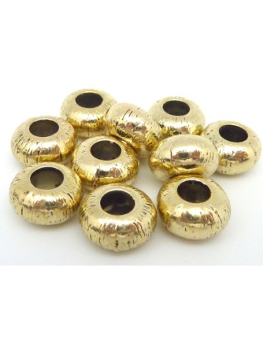 R-15 Perles rondes applaties 10,5mm en métal doré strié