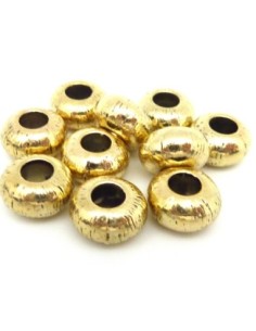 R-15 Perles rondes applaties 10,5mm en métal doré strié 2