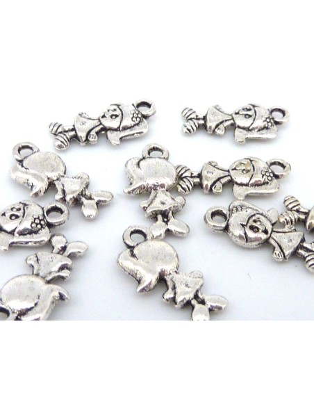 20 Breloques pendentif fillette 15,1mm Charm en métal argenté