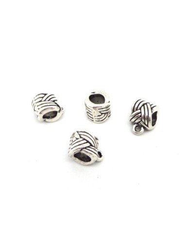 Perle Bélière argenté pour cordon de 5mm en métal travaillé