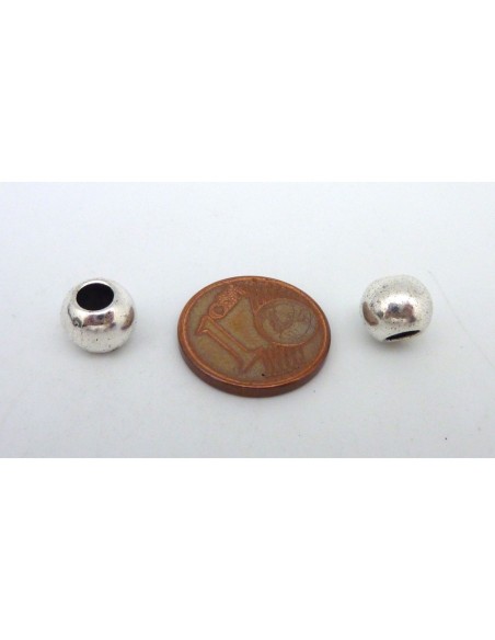 Perle argenté ronde à gros trou pas chère en métal