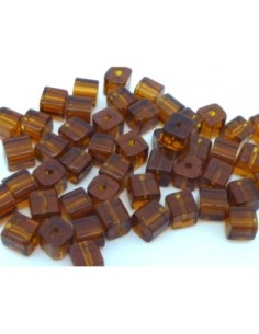 Perle cube en verre marron orangé 2