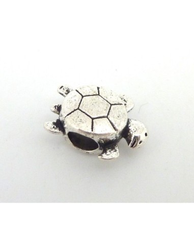 Perle tortue 16,2mm gros trou en métal argenté 
