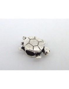 Perle tortue 16,2mm gros trou en métal argenté  2