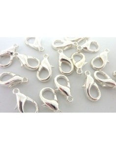 Fermoir mousqueton 16mm en métal argenté brillant