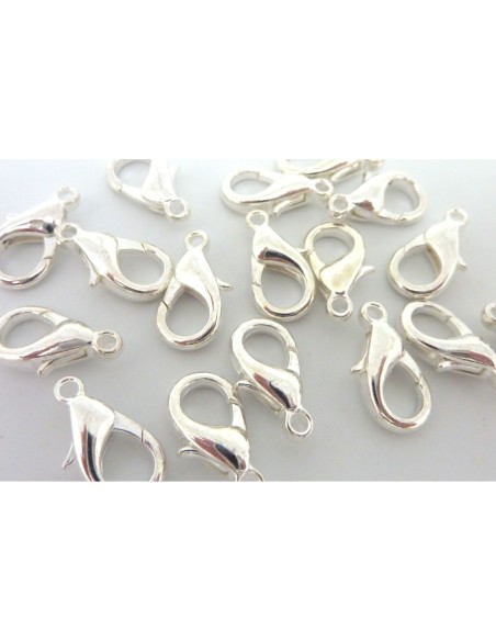 Fermoir mousqueton 16mm en métal argenté brillant