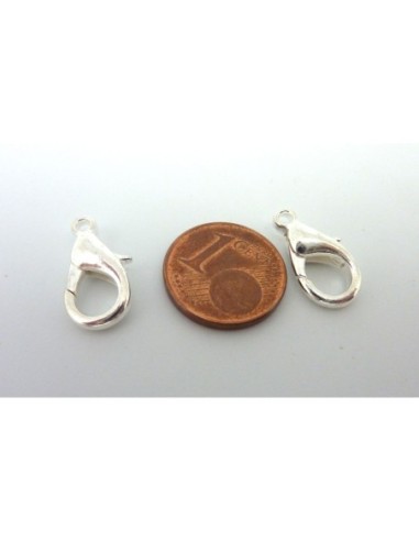 Fermoir mousqueton 16mm argenté brillant