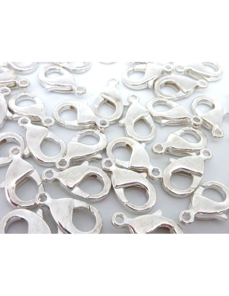 R-5 Fermoirs mousqueton 15mm en métal argenté brillant