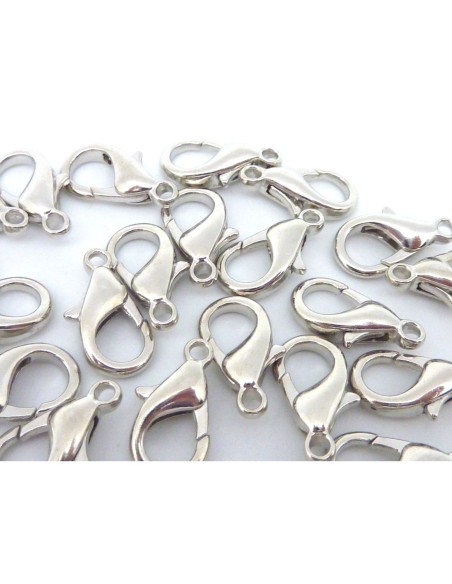 25 Fermoirs mousqueton 16mm en métal argenté