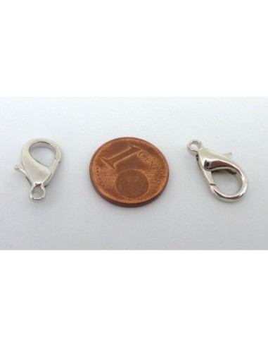 Fermoir mousqueton 16mm en métal argenté