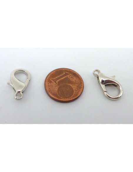 Fermoir mousqueton 16mm en métal argenté