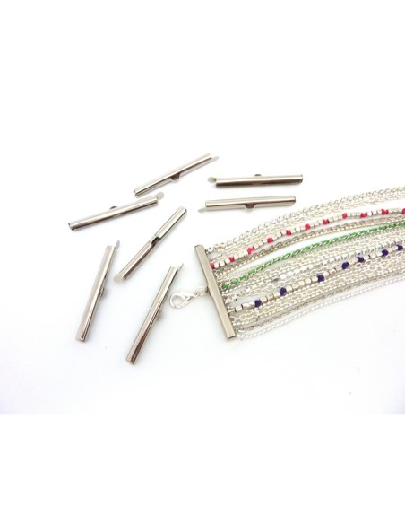 Embout tube, serre ruban, chaîne bille 40mm en métal argenté lisse