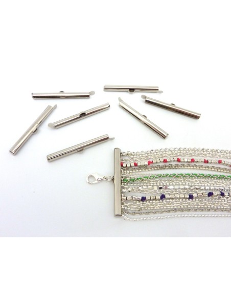 Embout tube, serre ruban, chaîne bille 40mm en métal argenté lisse