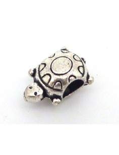 10 Perles tortue 14mm en métal argenté, à gros trou 4,8mm