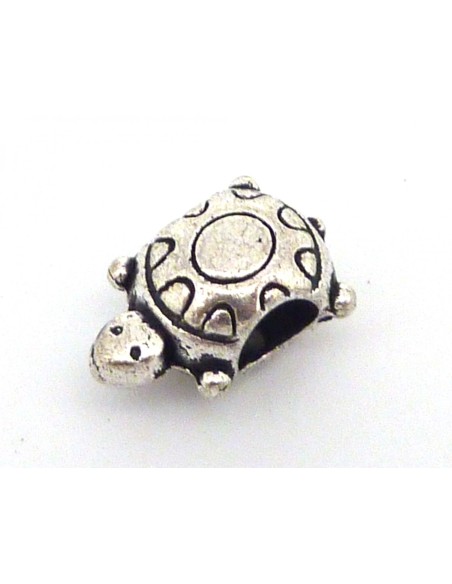 10 Perles tortue 14mm en métal argenté, à gros trou 4,8mm