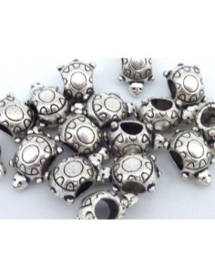 10 Perles tortue 14mm en métal argenté, à gros trou 4,8mm 2