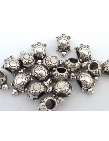 10 Perles tortue 14mm en métal argenté, à gros...