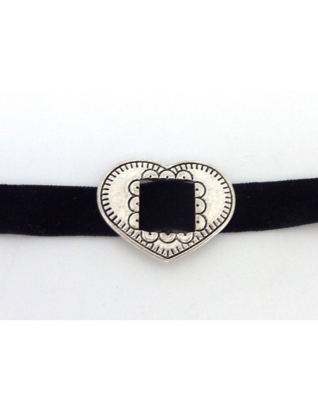 perle passant boucle coeur en métal argenté pour lanière 10mm