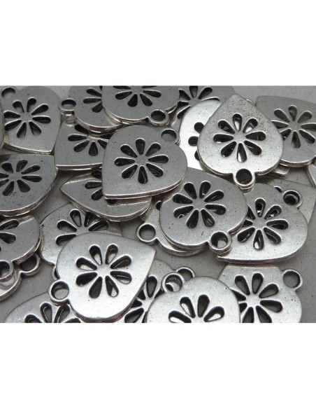 R-5 Breloques coeur, pendentif coeur 17,6mm en métal argenté