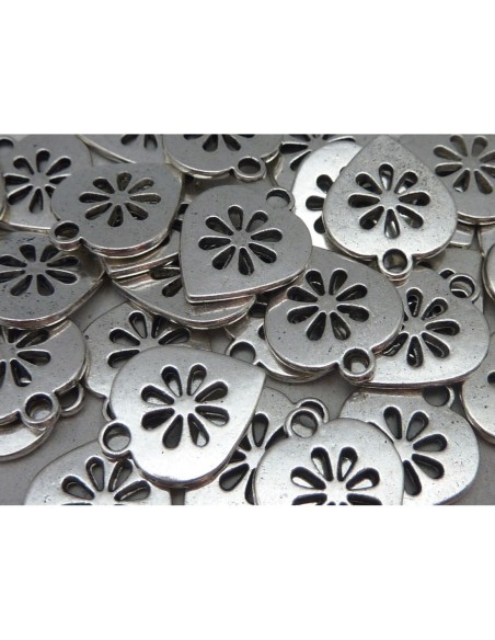 R-5 Breloques coeur, pendentif coeur 17,6mm en métal argenté