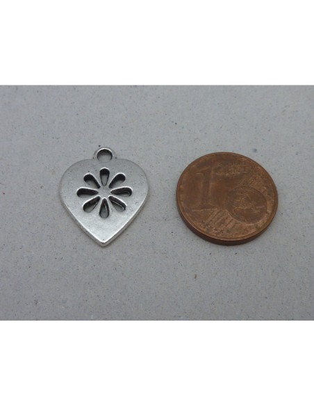 R-5 Breloques coeur, pendentif coeur 17,6mm en métal argenté