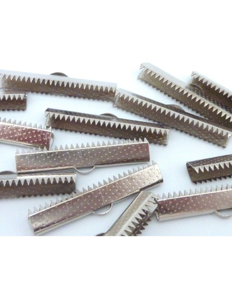 10 Embouts griffe 35mm serre ruban en métal argenté gravé de points