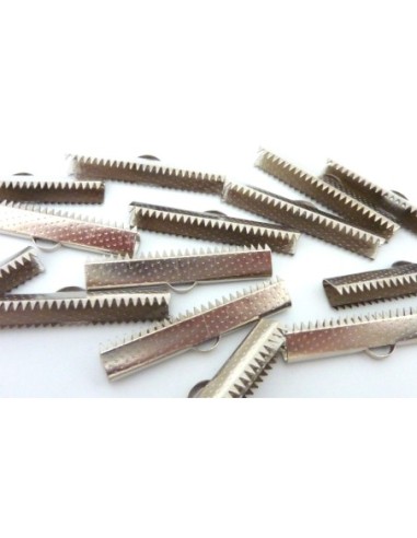 10 Embouts griffe 35mm serre ruban en métal argenté gravé de points