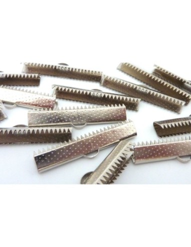 10 Embouts griffe 35mm serre ruban en métal argenté gravé de points