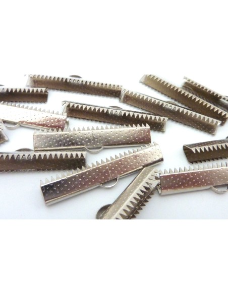 10 Embouts griffe 35mm serre ruban en métal argenté gravé de points