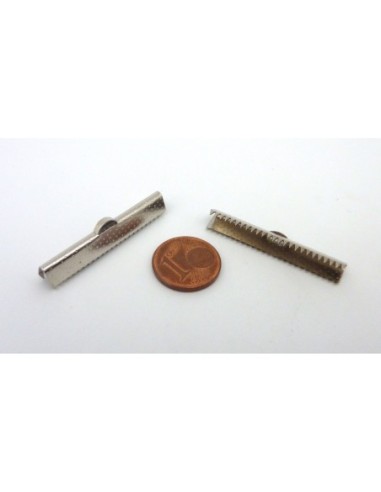 10 Embouts griffe 35mm serre ruban en métal argenté gravé de points