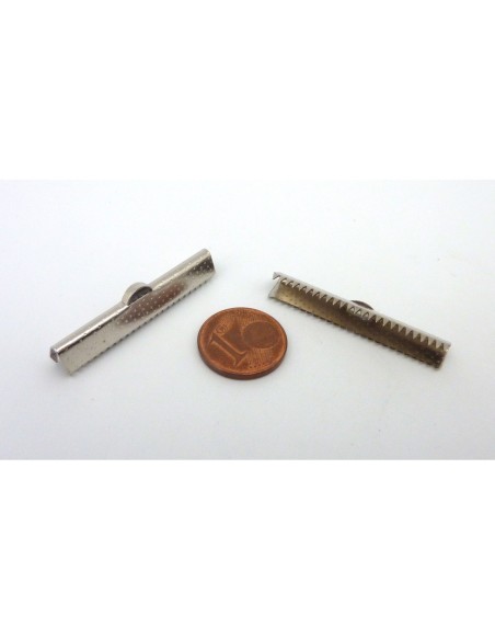 10 Embouts griffe 35mm serre ruban en métal argenté gravé de points