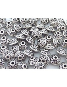 Perles toupie 6,7mm en métal argenté gravé de petits ronds 2
