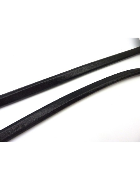 R-20cm Cuir regaliz 10mm x 6,7mm de couleur noir  - Cuir Véritable