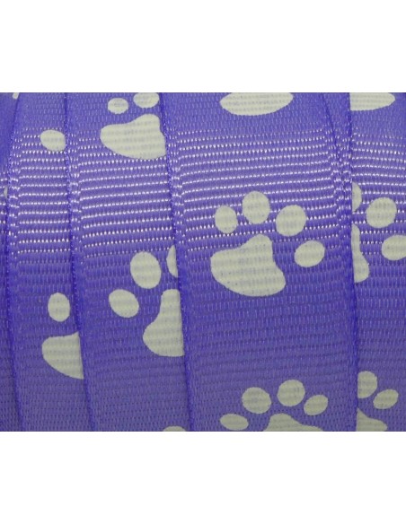 Galon fantaisie violet 15mm empreinte patte de chat blanche Galon fantaisie violet 15mm empreinte patte de chat blanche