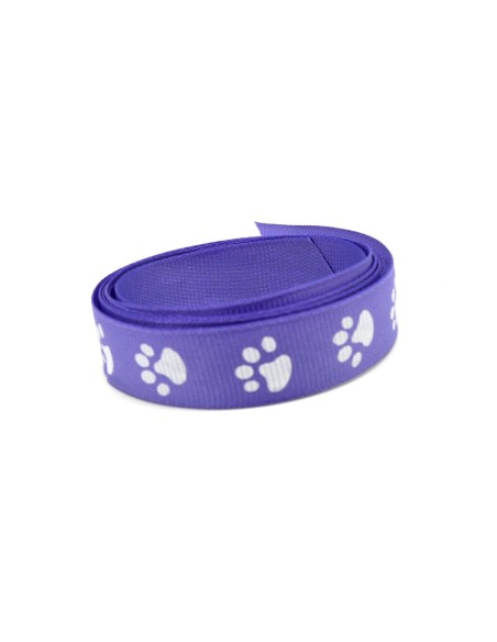 Ruban fantaisie violet 15mm empreinte patte de chien blanche Ruban fantaisie violet 15mm empreinte patte de chien blanche