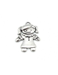 2 pendentifs fille charm en métal argenté 42mm