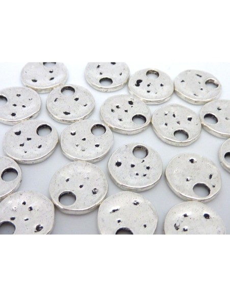 10 Sequins 11,9mm en métal argenté légèrement martelé