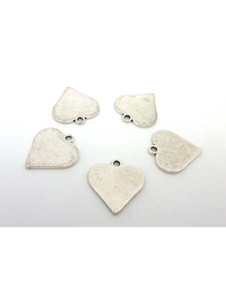 3 Breloques coeur, pendentif coeur 19,7mm en métal argenté
