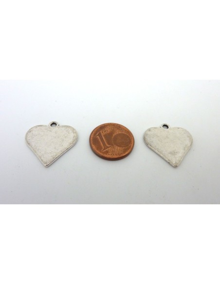 3 Breloques coeur, pendentif coeur 19,7mm en métal argenté