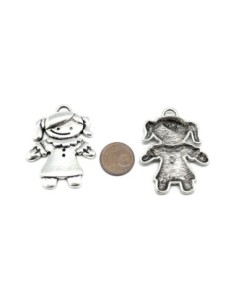 2 pendentifs fille charm en métal argenté 42mm 2