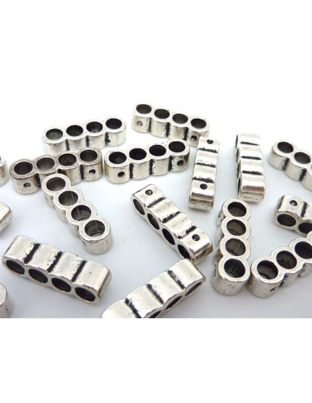 5 Perles connecteur multi rangs 4 Rangs 17,5mm en métal argenté