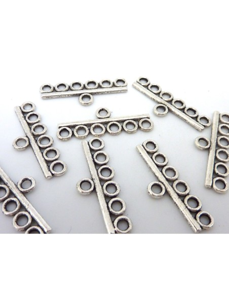 Perle de jonction 6 rangs en métal argenté