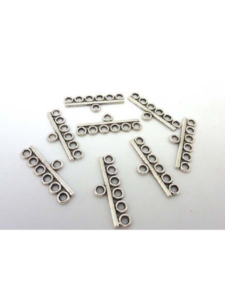 Perle embout de jonction 6 rangs en métal argenté