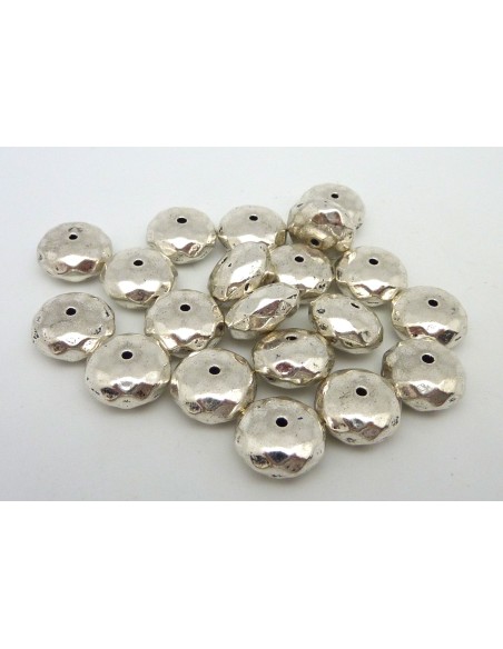 2 Perles rondes aplaties facettées 12,1mm en métal argenté