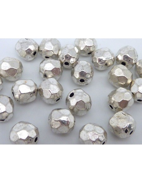10 Perles rondes olive facettées 8,7mm en métal argenté