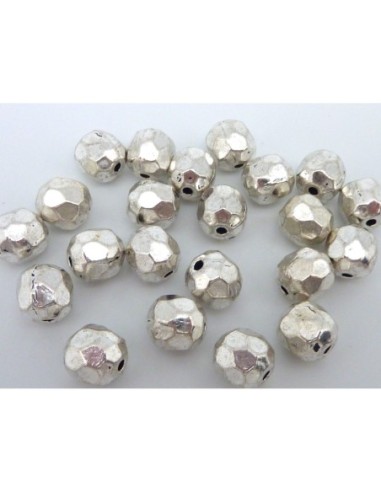 10 Perles rondes olive facettées 8,7mm en métal argenté