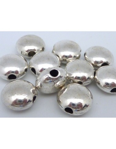 Perle gros galet 14,8mm en métal argenté lisse trou